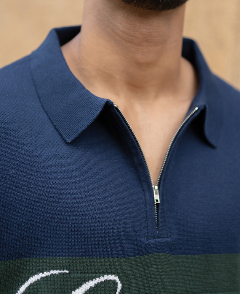 Navy Enrich Knitted Polo T-Shirt 100% Cotton
