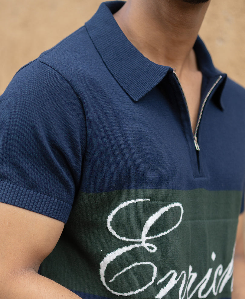 Navy Enrich Knitted Polo T-Shirt 100% Cotton