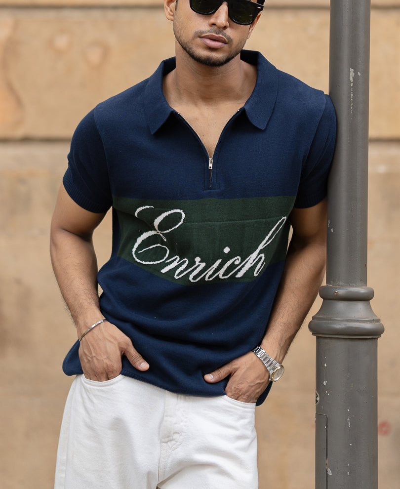 Navy Enrich Knitted Polo T-Shirt 100% Cotton