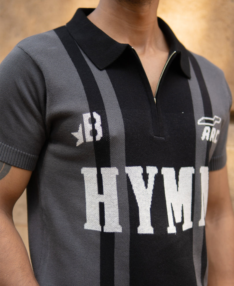 Grey Jacquard Half Sleeves Knit Polo T-Shirt 100% Cotton