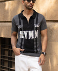 Grey Jacquard Half Sleeves Knit Polo T-Shirt 100% Cotton
