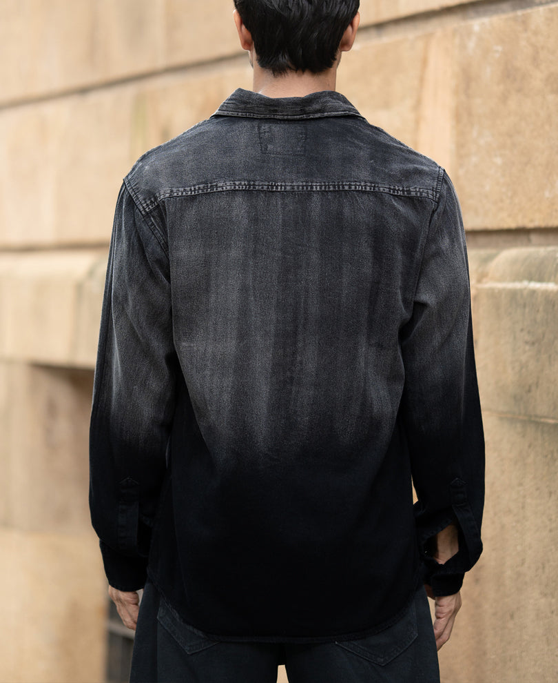 Black Sprayed Denim Shirt 100% Cotton