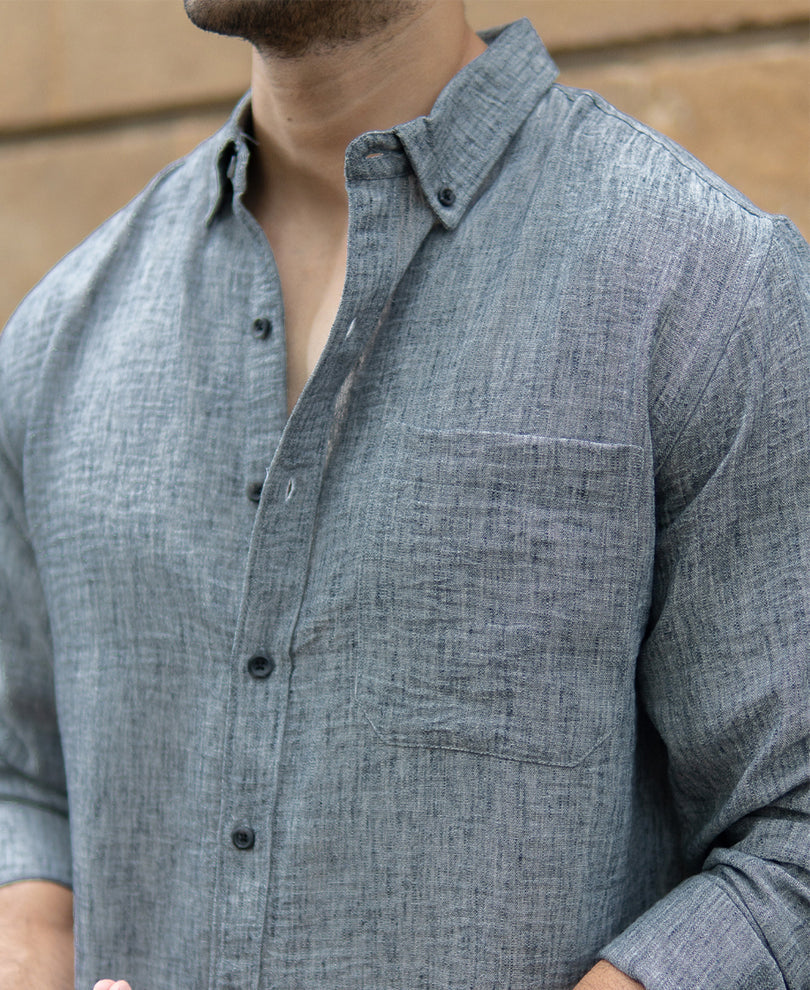 Dark Grey Slub Textured Shirt