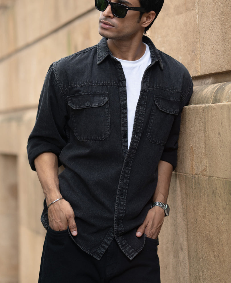 Charcoal Washed Denim Shirt 100% Cotton
