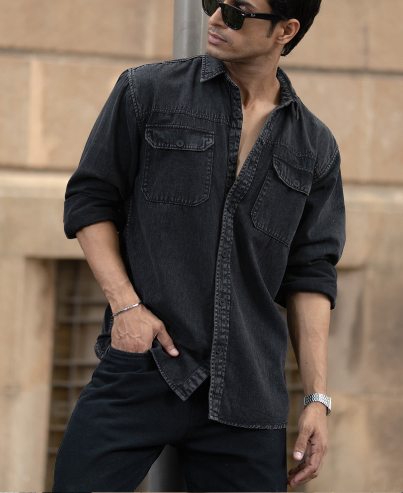Charcoal Washed Denim Shirt 100% Cotton