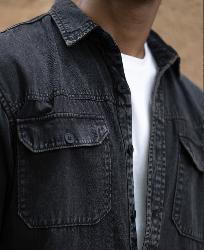 Charcoal Washed Denim Shirt 100% Cotton