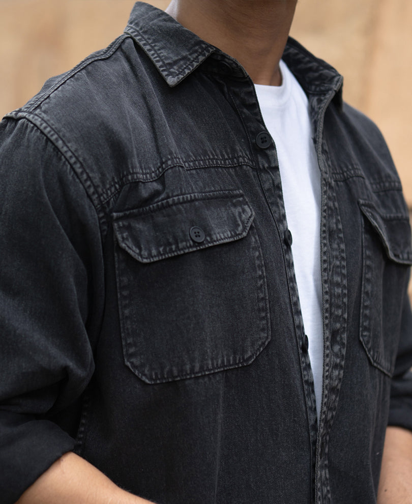 Charcoal Washed Denim Shirt 100% Cotton