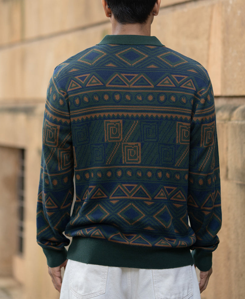 Multicolour Geometric Jacquard Knit T-Shirt 100% Cotton