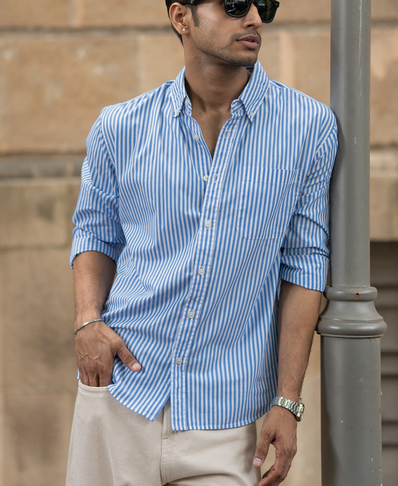 Blue Striped Buttondown Shirt 100% Cotton