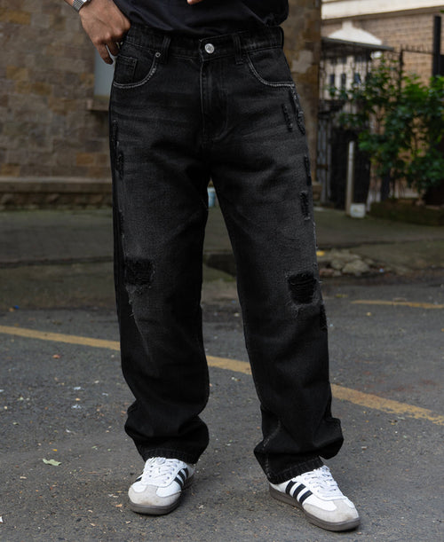 Black Distress Baggy Jeans