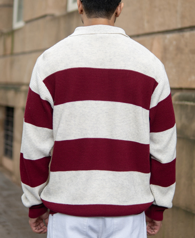 Wine Structured Stripe T-Shirt 100% Cotton