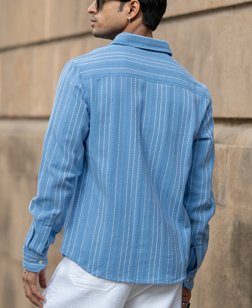 Blue Structured Striped Shirt