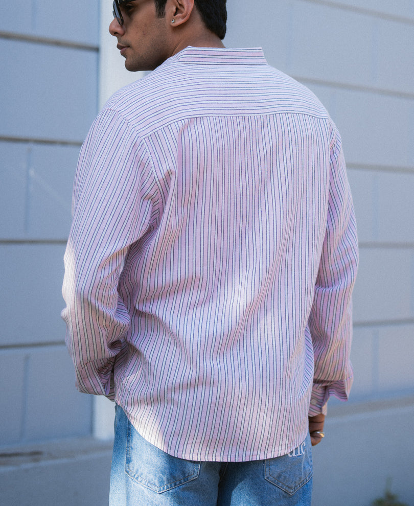 Pastel Pink Linen Blend Stripe Shirt