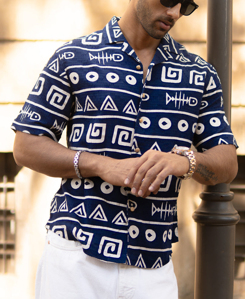 Navy Tribal Print Shirt 100% Cotton
