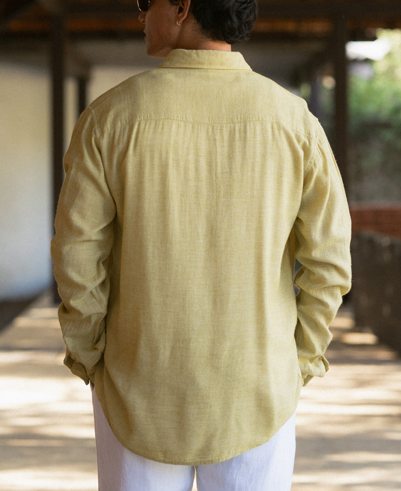 Yellow Linen Blend Structured Shirt