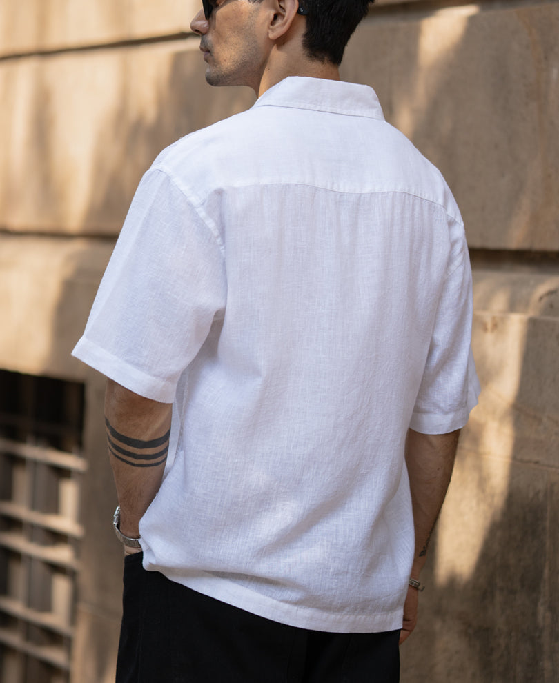 White Boxy Fit Linen Blend Shirt
