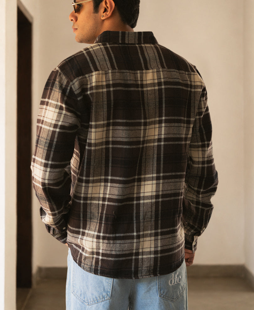 Brown & Off-White Structured Checks Shirt 100% Cotton