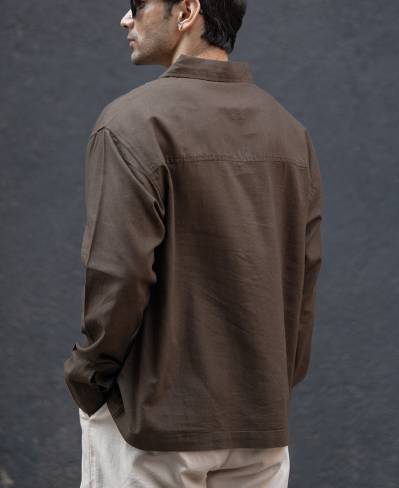 Brown Lightweight Structured Kurta Shirt 100% Cotton