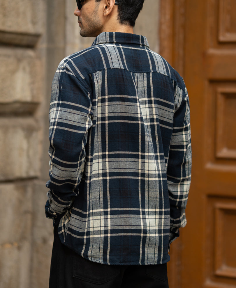 Navy Structured Checks Shirt 100% Cotton