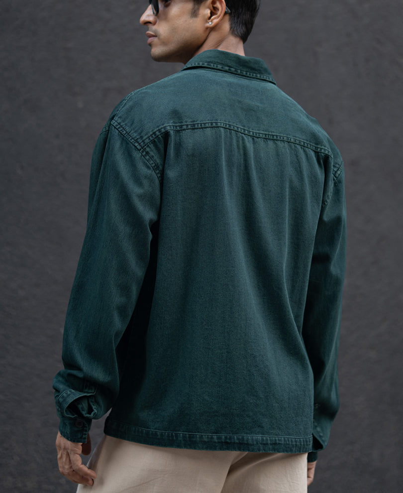 Dark Green Over Dyed Denim Shirt 100% Cotton