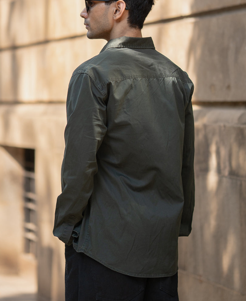 Dark Olive Twill Shirt 100% Cotton