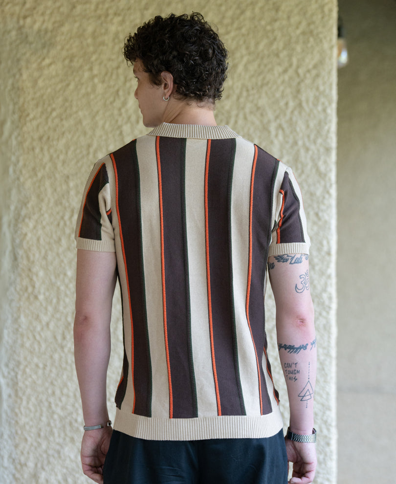 Beige Stripe Knit T-Shirt 100% Cotton
