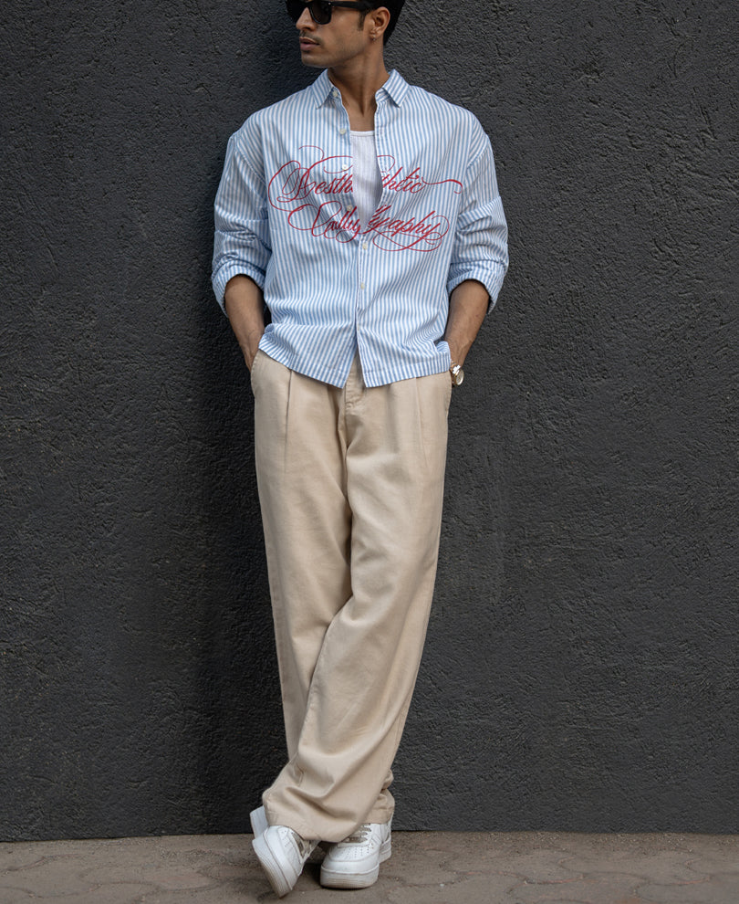 Blue Lightweight Printed Boxy Shirt 100% Cotton