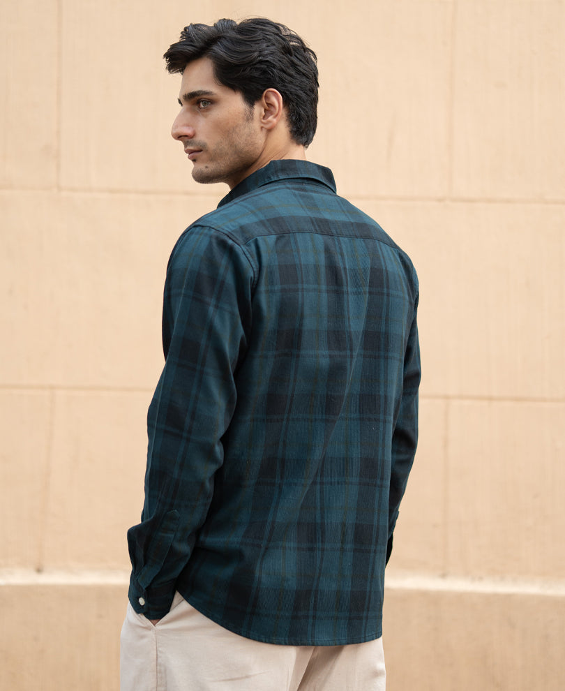 Dark Teal Structured Checks Shirt 100% Cotton