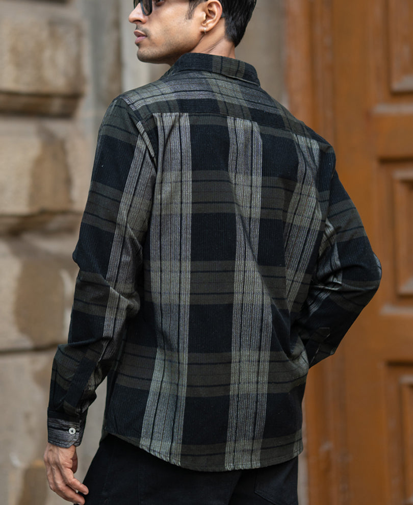 Olive Coudroy Checks Shirt
