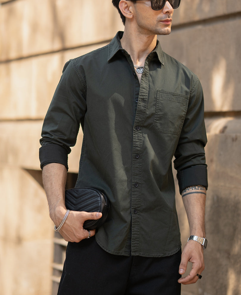Dark Olive Twill Shirt 100% Cotton