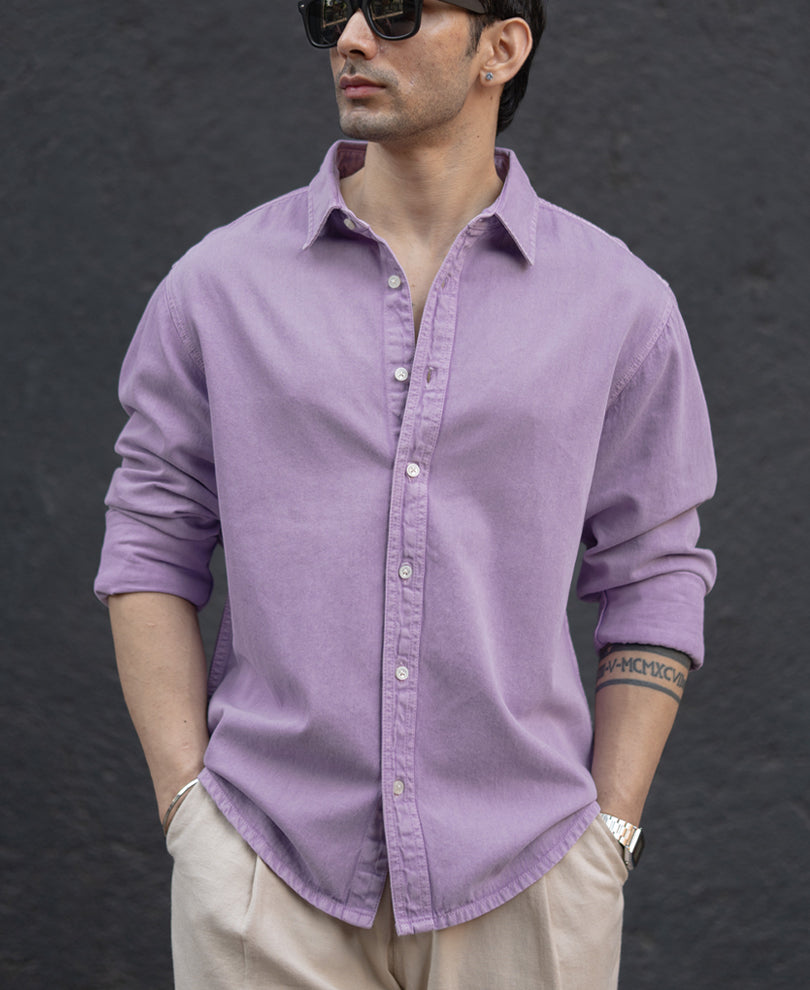 Lavender Overdyed Structured Shirt 100% Cotton