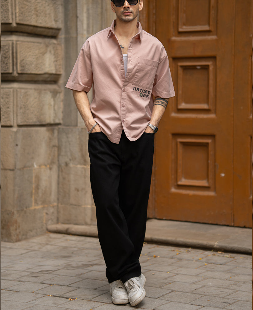 Pastel Pink Embroidered Shirt 100% Cotton