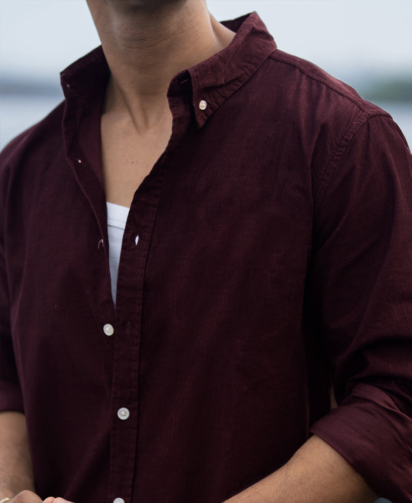 Wine Corduroy Buttondown Shirt 100% Cotton