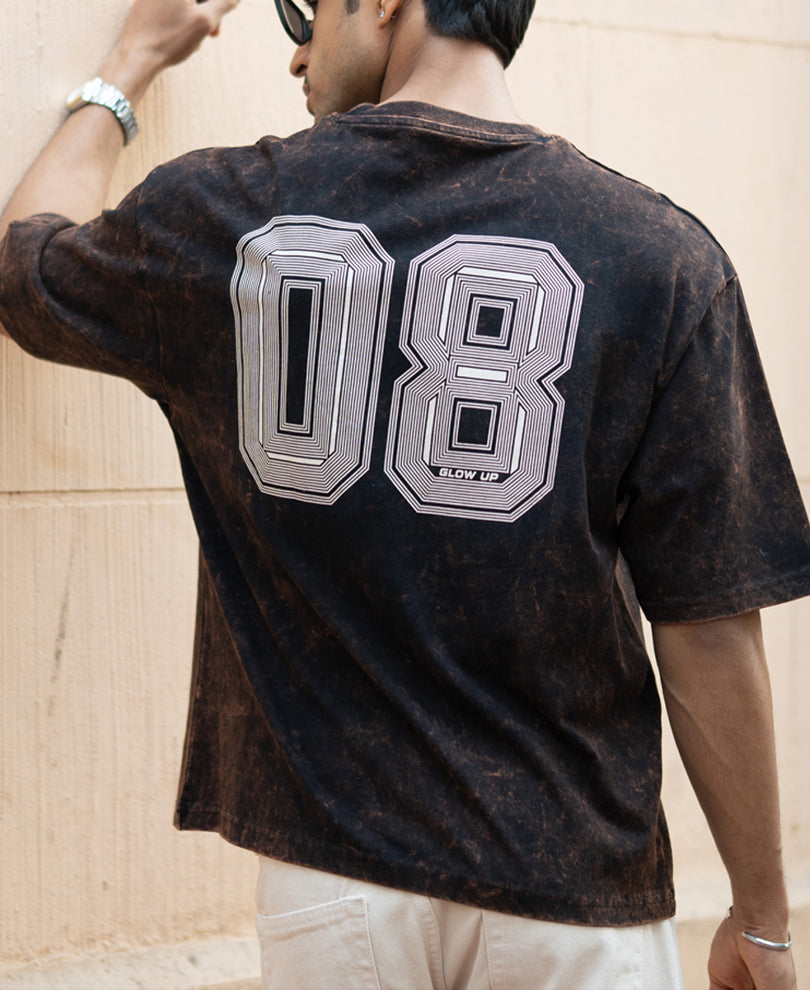 Dark Brown Washed Printed T-Shirt 100% Cotton