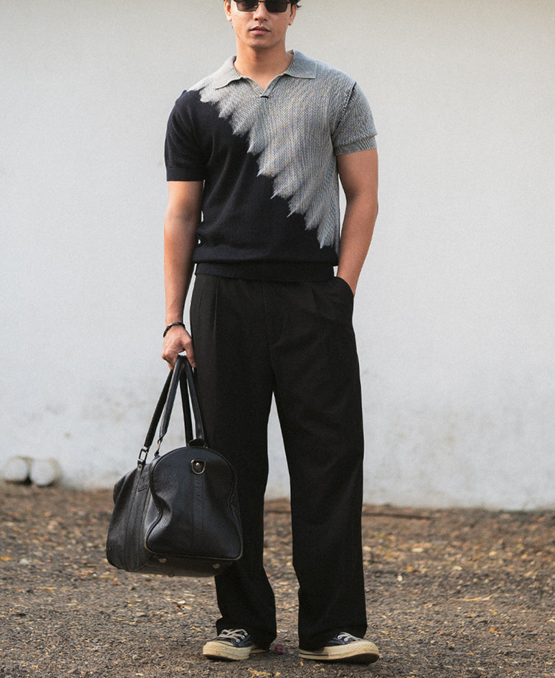 Black Tie Dye Knit Polo T-Shirt 100% Cotton