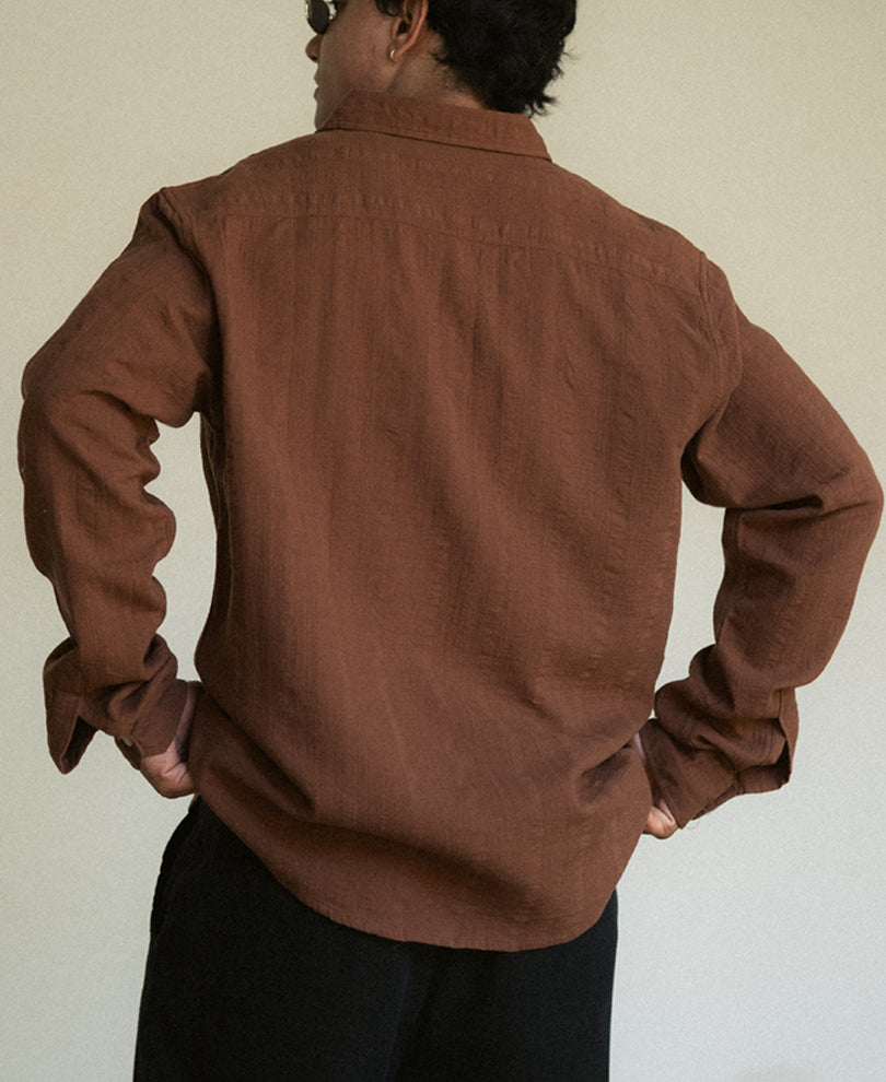 Brown Plain Structure Shirt 100% Cotton