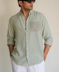 Sage Linen Blend Crochet Shirt