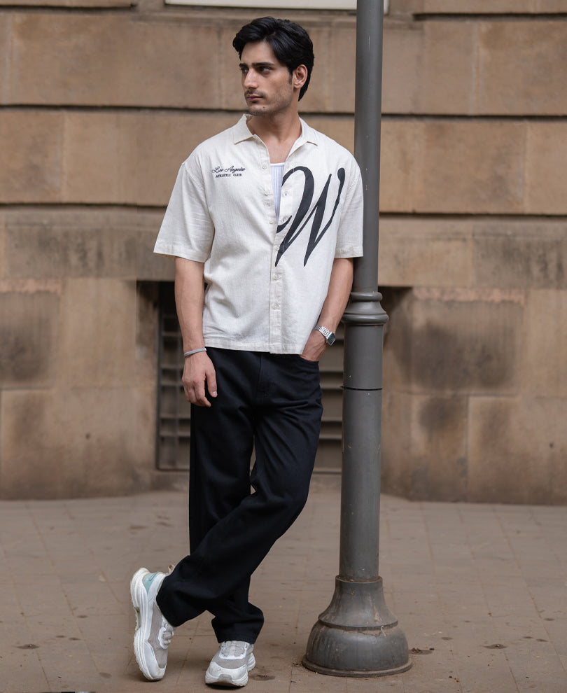 Natural Linen Blend Print Shirt