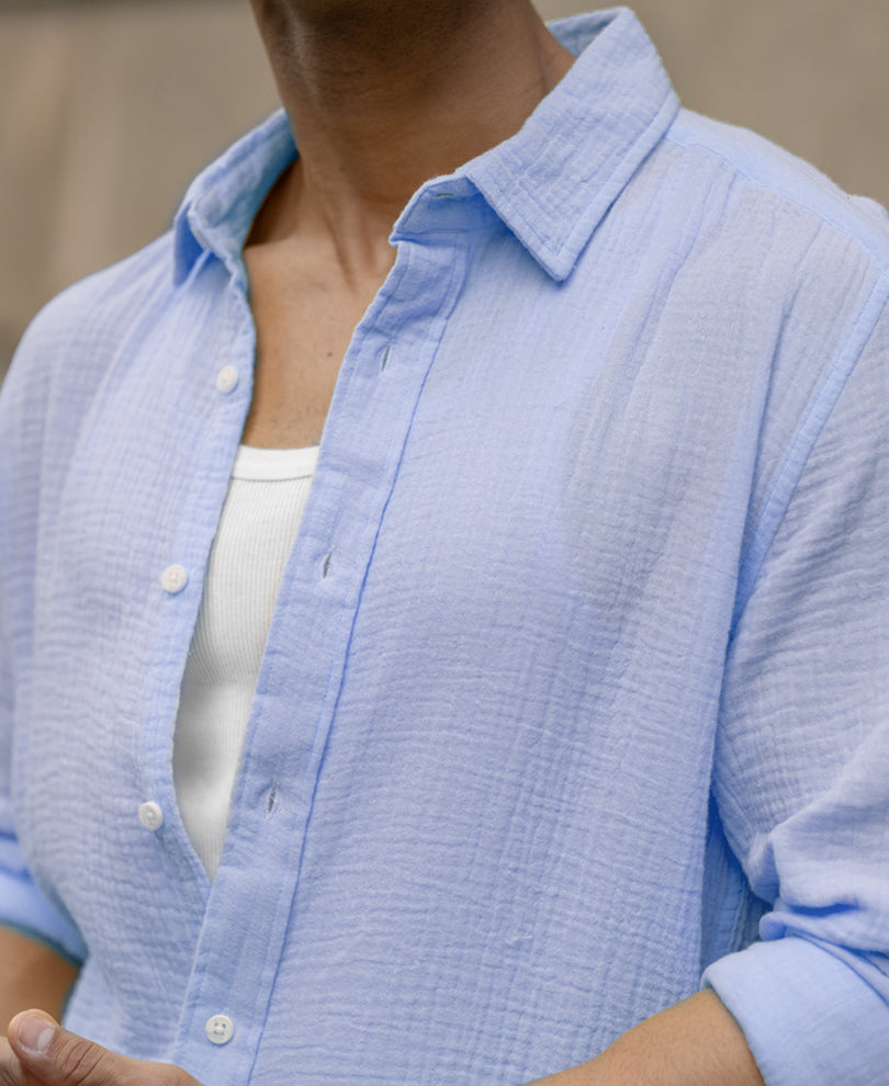Light Blue Crinkled Shirt 100% Cotton