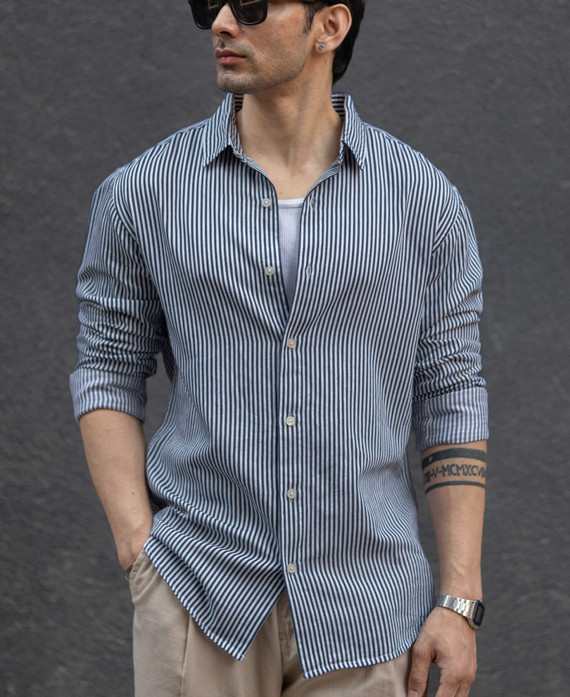 Black & White Striped Shirt 100% Cotton