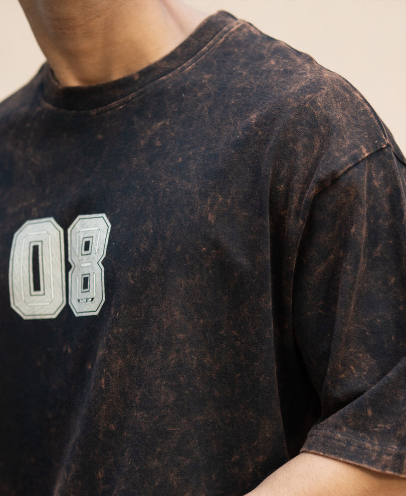 Dark Brown Washed Printed T-Shirt 100% Cotton