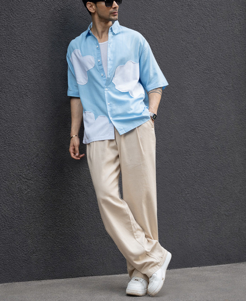 Sky Blue Cloud Applique Shirt 100% Cotton