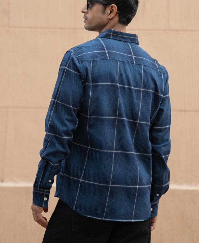 Navy Lightweight Checks Shirt 100% Cotton