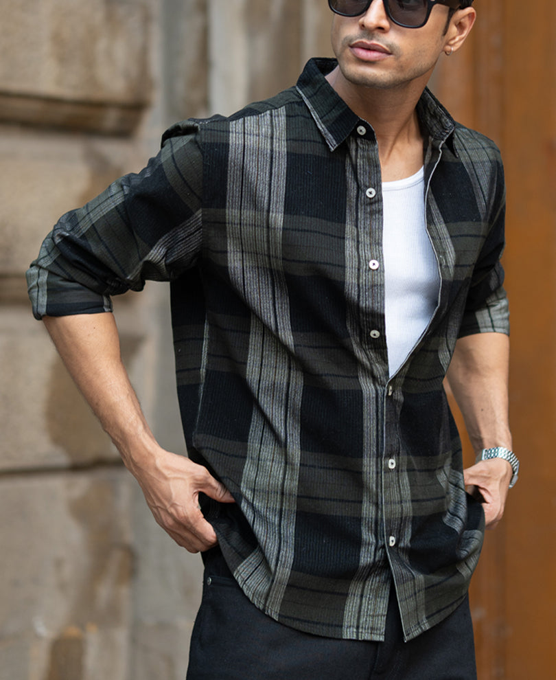 Olive Coudroy Checks Shirt