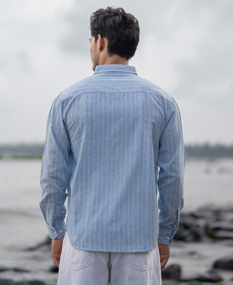 Dark Blue Cotton Stripe Shirt