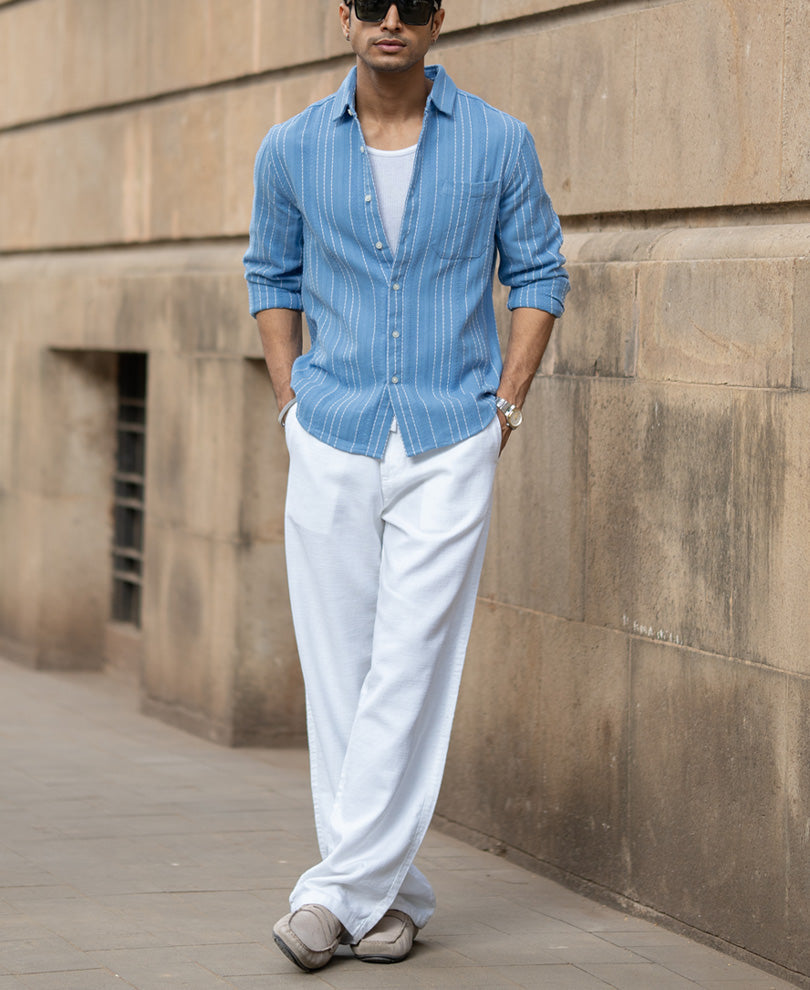 Blue Structured Striped Shirt
