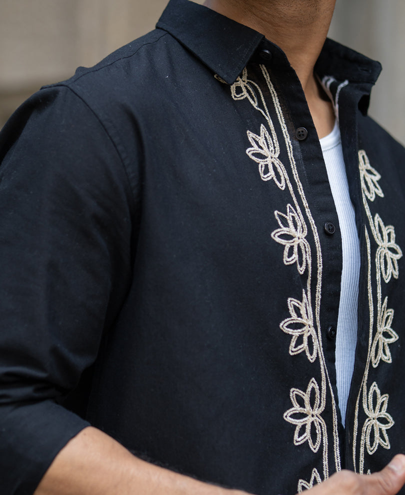Black Lotus Embroidery Shirt