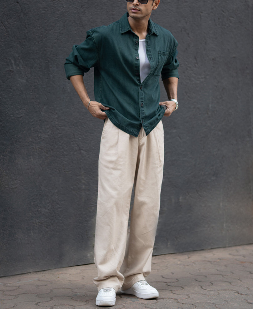 Dark Green Over Dyed Denim Shirt 100% Cotton