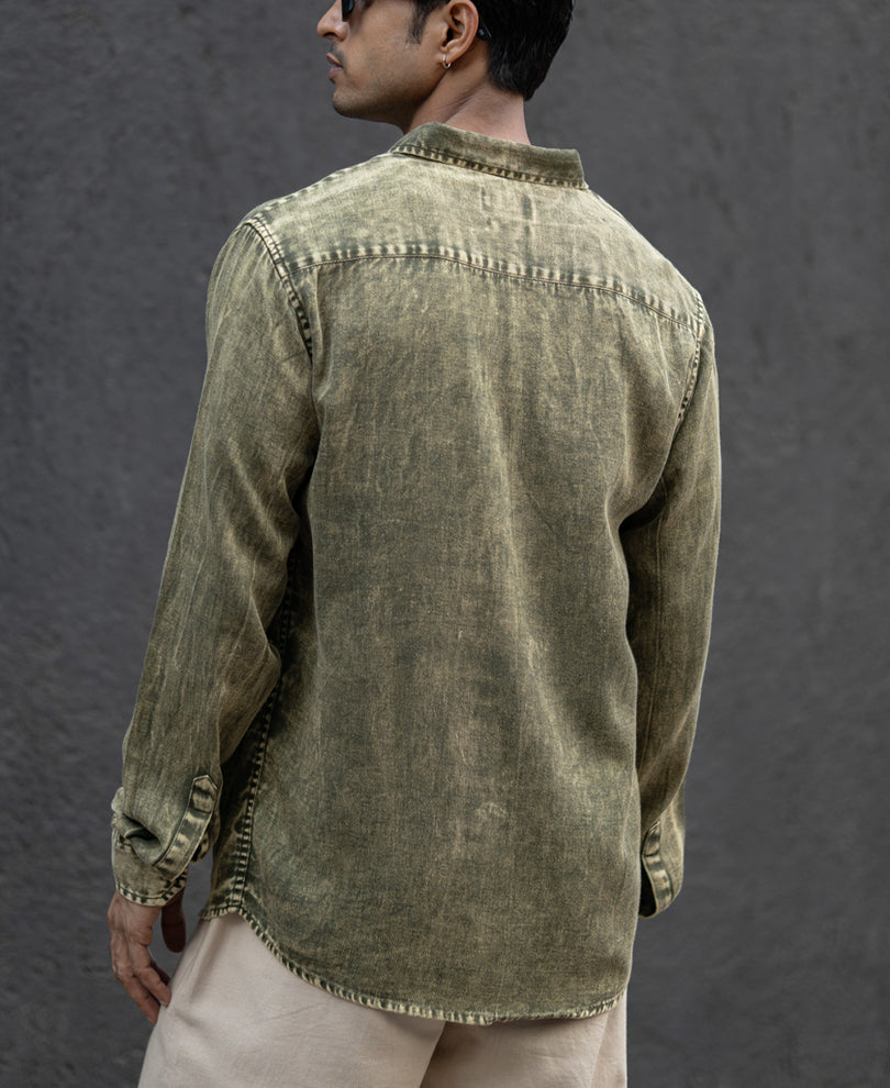 Olive Overdyed Lightweight Shirt 100% Cotton