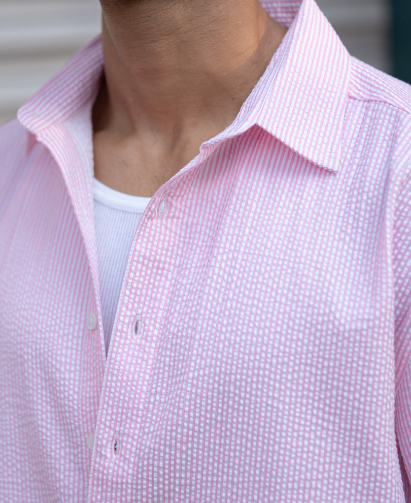 Pink Seersucker Stripe Shirt